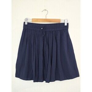 MNG Mango Pleated A-Line Mini Skirt Womens Size Small Navy Blue Pockets